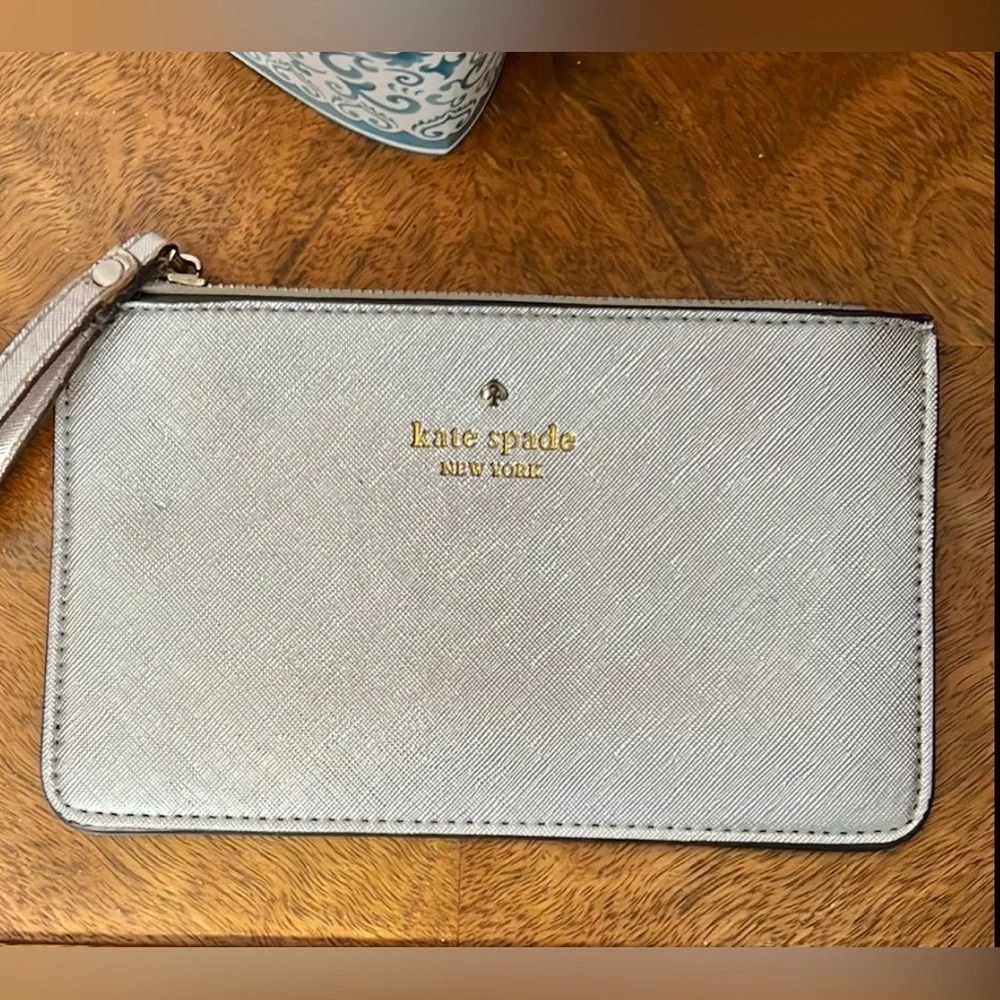 Kate Spade Silver Metallic Wristlet Pouch